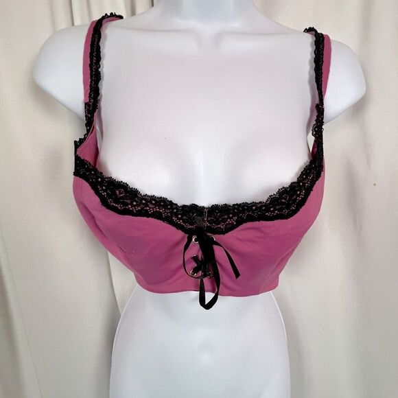 FREDERICKS OF HOLLYWOOD BRA DARK PINK WITH BLACK LACE TRIM SIZE 40D - Picture 1 of 5